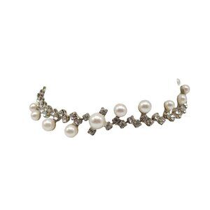 Clear Rhinestone Faux Pearl Vintage Bling Bracelet 7 inches